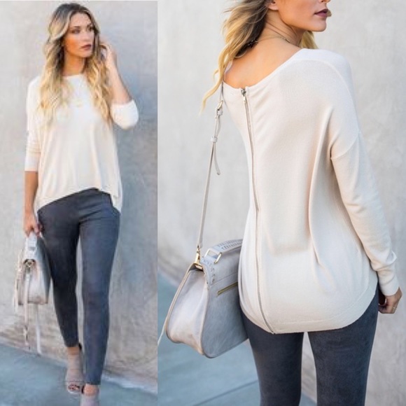 Vici Sweaters - VICI Josephine Crew Neck Zip Sweater - Oatmeal